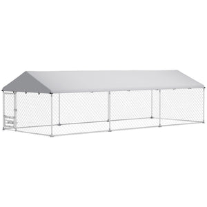 English Elm Large-sized Galvanized Steel Outdoor Dog Kennel with Oxford Fabric Weatherproof Roof T3971S00100