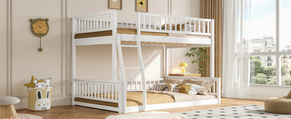English Elm Full Xl Over Queen Bunk Bed Pine Frame with Guardrails Ladder and Slat Support White GX000450AAK