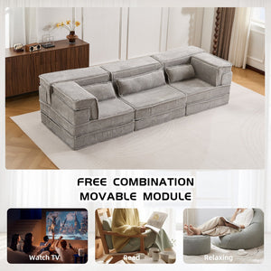 English Elm Compression Mahjong Sofa Bed – Versatile Modular Floor Sofa With No Assembly, Soft Fleece & Pillows W3723S00020