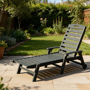 English Elm Patio Hdpe Chaise Lounge Outdoor Reclining Poolside Chair with Built-in Cup Holder Grey W1859P478426