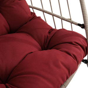 English Elm Outdoor rattan egg swing chair with fold-away HDPE wicker, stainless kit, cushioned cocoon for patio Red W2500P231669