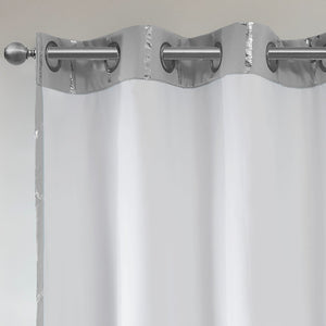 English Elm Total Blackout Metallic Raina Grommet Curtain Panels, 2-Pack 50x84, Geometric Silver Print, Energy-Saving Privacy Drapes B035129663