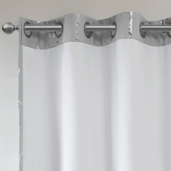 English Elm Total Blackout Metallic Raina Grommet Curtain Panels, 2-Pack 50x84, Geometric Silver Print, Energy-Saving Privacy Drapes B035129663
