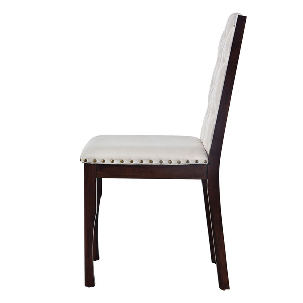 English Elm Upholstered High-Back Dining Chairs Set of 4 with Diamond Tufting, Nailhead Trim & Solid Wood Legs, Durable Comfort for Kitchen, Dining Room, Restaurant Seating Beige,Espresso N752P331360P