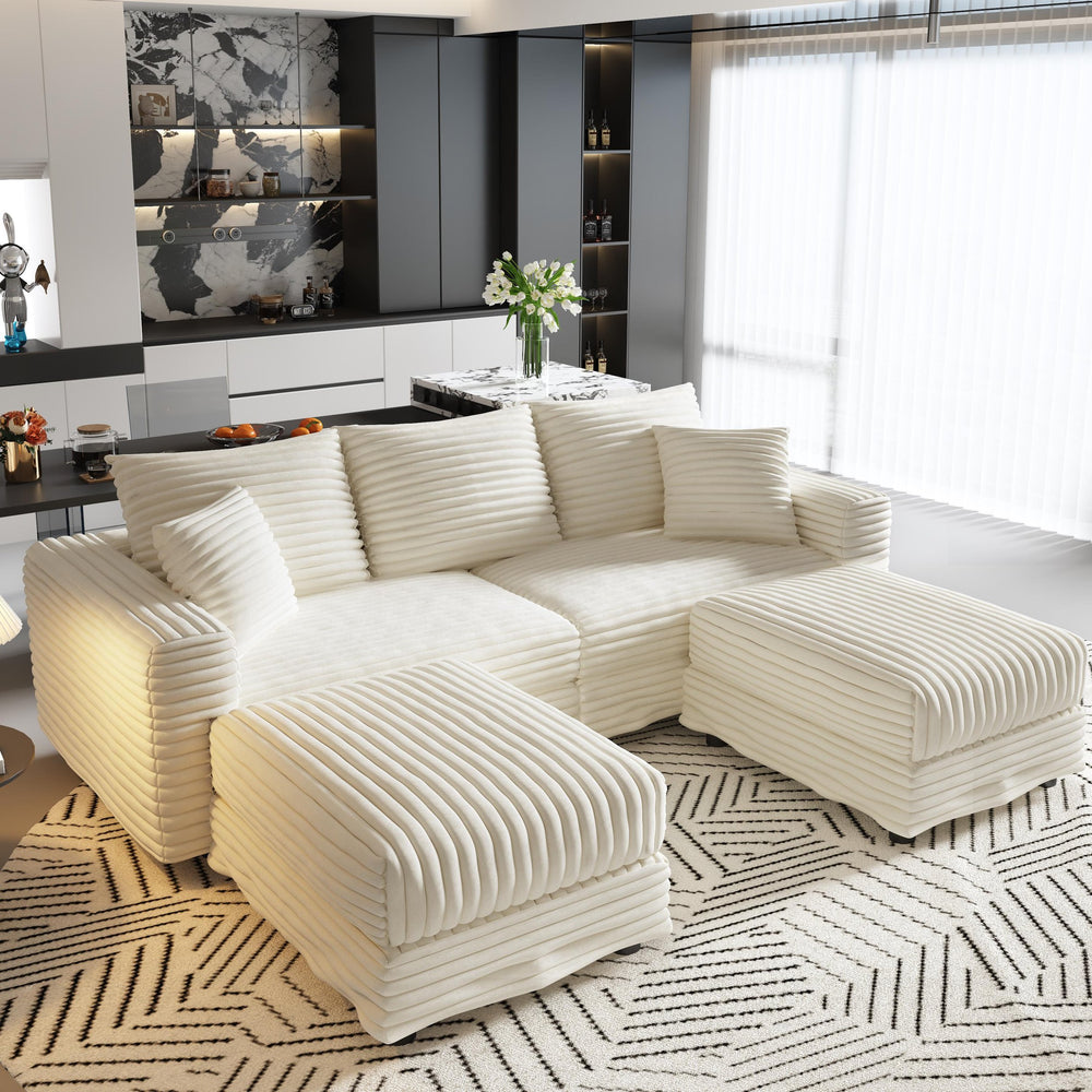 English Elm 82.7" Plush Corduroy 3-Seat Sofa – Versatile Cloud Couch With Ottomans & Soft Pillows For Comfort W1885S00151