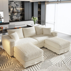 English Elm 82.7" Plush Corduroy 3-Seat Sofa – Versatile Cloud Couch With Ottomans & Soft Pillows For Comfort W1885S00151