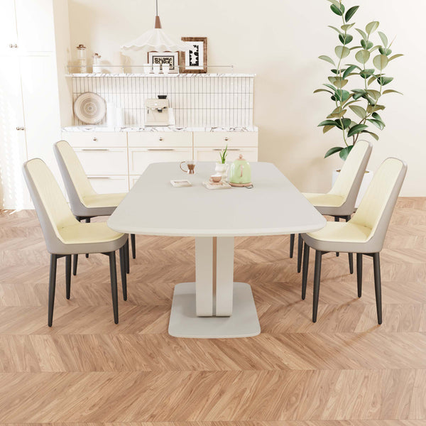 English Elm 62.99-78.74" Expandable Dining Table Set For 2-8 With 4 Padded Chairs - Modern, Space-Saving Design W2189S00714
