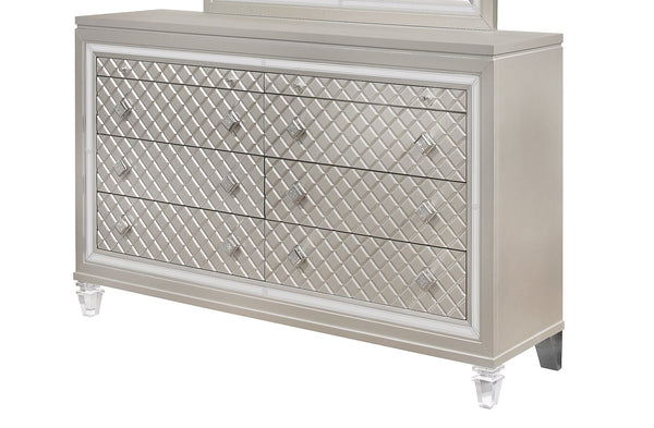 English Elm CROSS Glam Champagne Dresser with Jewel Hardware, Acrylic Legs, Mirror Accents & Felt Jewelry Drawers B201P227096