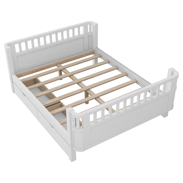 English Elm Twin Kids Platform Bed Solid Pine White Finish with Storage Drawers and Safety Rails White W2593P409116