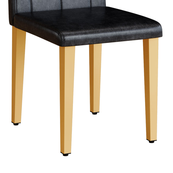 English Elm 4-pack PU dining chairs with ergonomic buckle backrest, gold metal legs, high-density sponge comfort Black+Gold W1151P295705