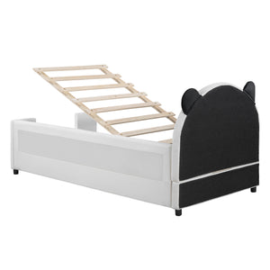English Elm Twin Velvet Daybed Bear Headboard Hydraulic Storage Kids Bedroom Frame White SF000129AAK