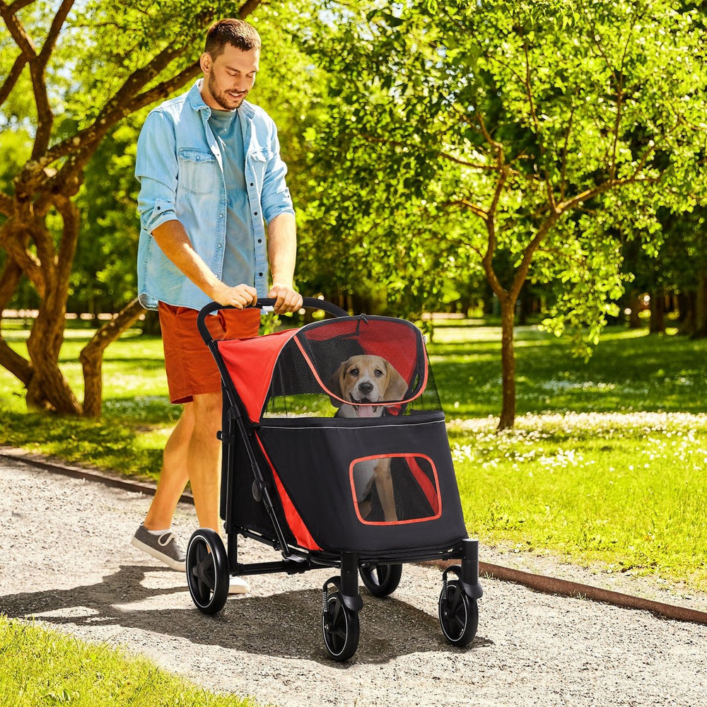 English Elm PawHut One-Click Foldable Dog Stroller for Medium & Large Dogs, Shock Absorbent Ride, Mesh Windows, Red W2225P173806