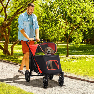 English Elm PawHut One-Click Foldable Dog Stroller for Medium & Large Dogs, Shock Absorbent Ride, Mesh Windows, Red W2225P173806