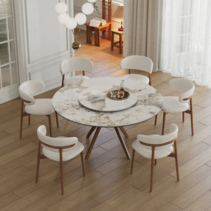 English Elm 59-Inch Modern Sintered Stone Dining Table With Turntable, Seats 6-8, Stylish Walnut Base Design W509S00133