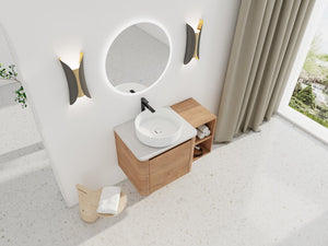 English Elm 36'' Wall-Mounted Bathroom Vanity With Ceramic Sink, Soft-Close Door, Stylish Shelves & Easy Assembly W999S00406