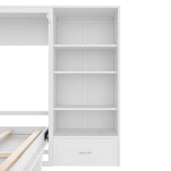 English Elm Queen Murphy Bed with Built-In Shelves, Height-Adjustable Storage & Drawer for Small Spaces White 71.6 L x 21.5 W x 6.1 H N733S309223K