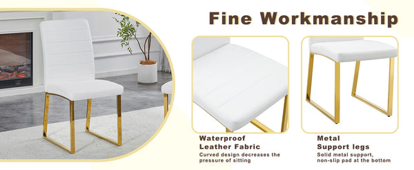 English Elm 2-pack Pu Leather Dining Chairs with Iron Legs and Foam Cushion for Home or Office White+Gold W2920P294518