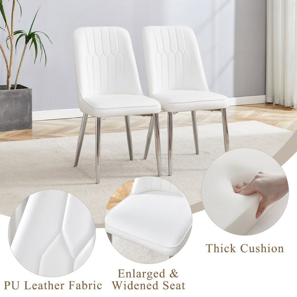 English Elm Table And Chair Set - Modern Minimalist Dining Ensemble With Imitation Marble Top & Pu Cushions W1151S04188-GIGA