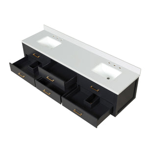 English Elm Black Double Bath Vanity 84" W X 22" D With Elegant White Quartz Top And Soft-Close Hardware B2731P258136