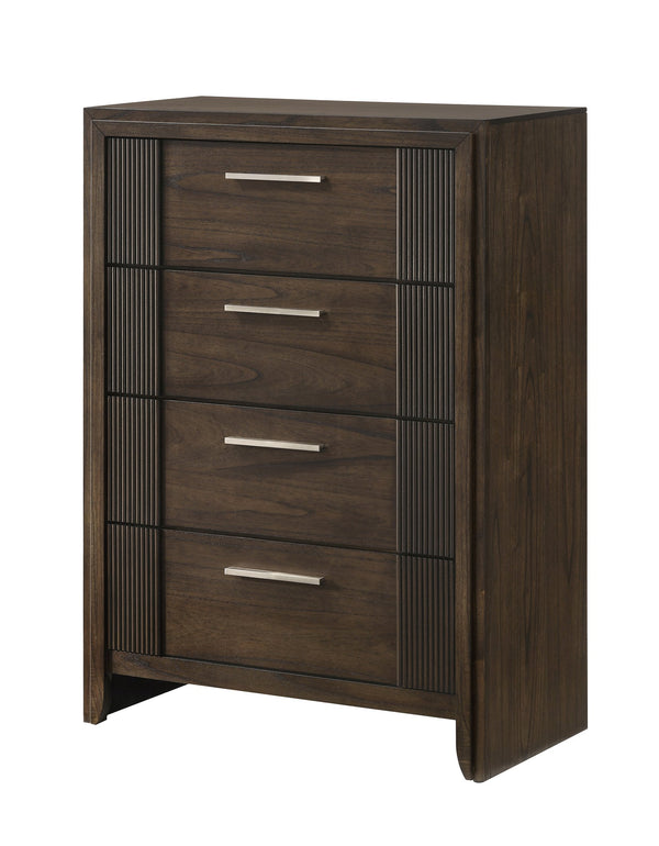 English Elm 1pc Modern 9-Drawer Dresser with Round Knobs, Gunmetal Wood-Pattern Finish, Stylish Bedroom Storage Brown 36 L x 19 W x 50 H B2741P346360