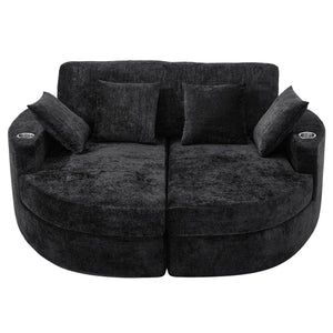 English Elm Swivel Barrel Accent Chair Chenille Tufted Round Club Seat for Living Room Lounge Black N719S002240B