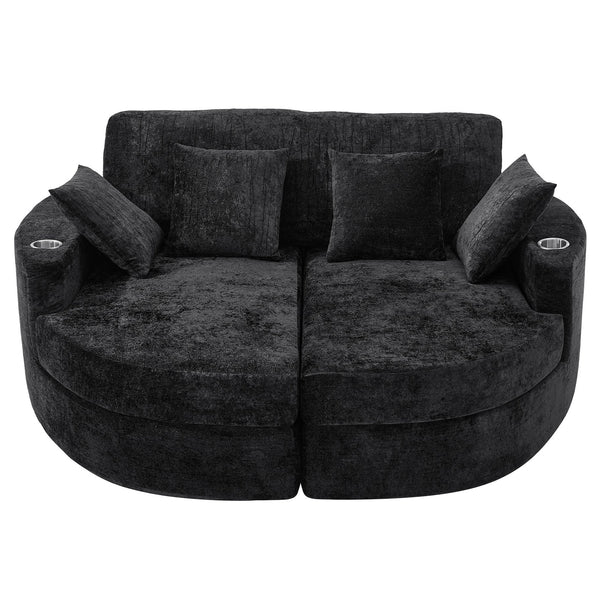 English Elm Swivel Barrel Accent Chair Chenille Tufted Round Club Seat for Living Room Lounge Black N719S002240B
