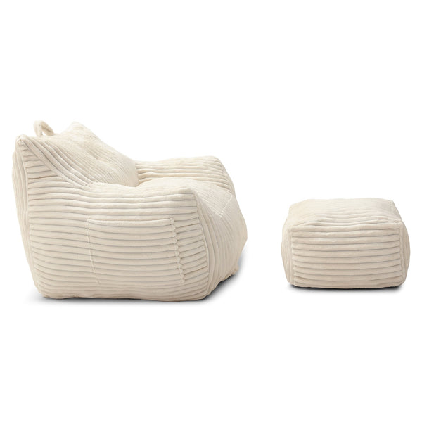 English Elm Giant Plush Bean Bag Chair with Armrests and Footstool for Ultimate Comfort, Durable Corduroy Lounge Sofa Beige W1117P309390