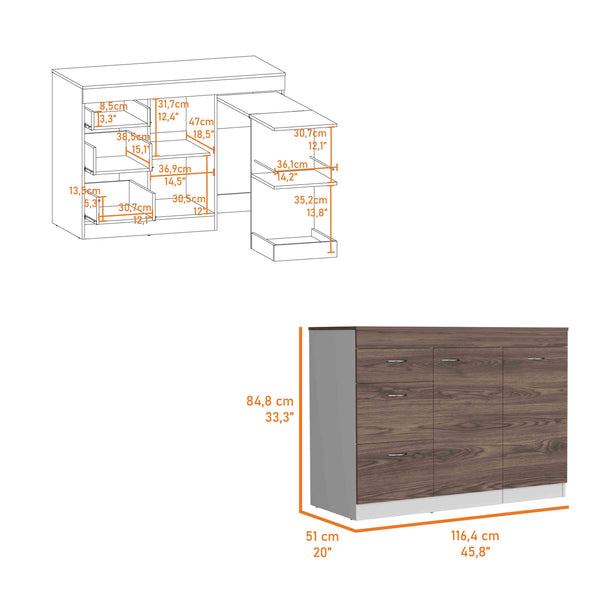 English Elm Joliet Multicolor Kitchen Base Cabinet with Countertop, 3 Drawers, Flexible Cabinet & Metal Hardware B128S00138