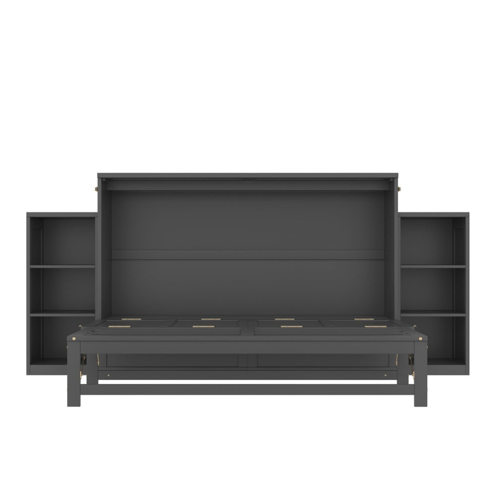 English Elm Queen Vintage Dark Gray Murphy Bed With Storage Drawers & Shelves - Perfect For Compact Spaces! W1580S00257-GIGA