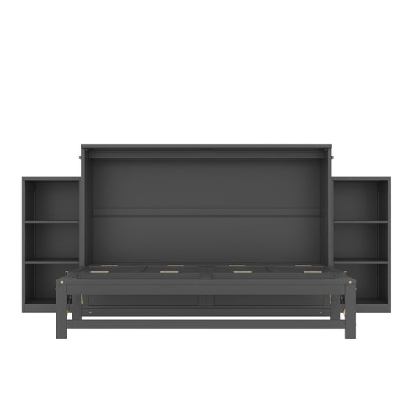 English Elm Queen Vintage Dark Gray Murphy Bed With Storage Drawers & Shelves - Perfect For Compact Spaces! W1580S00257-GIGA