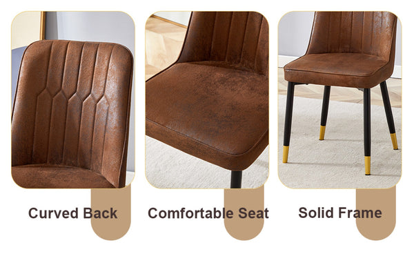 English Elm Table & Chair Set: Industrial Walnut Dining Table With 8 Brown Suede Chairs For Modern Spaces W1151S02433-GIGA