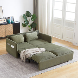 English Elm MH'' MH' 64.5 Inch Sleeper Sofa Bed with Corduroy Upholstery, Sturdy Wood & Iron Frame, 3-in-1 Convertible Comfort Green W1193S00127