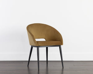Sunpan THATCHER Dining Armchair - Stylish Black & Gold Sky Upholstered Barrel-Back for Modern Spaces 107978