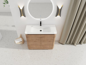 English Elm 40'' Freestanding Bathroom Vanity With White Ceramic Sink & Soft-Close Doors - Stylish Storage Solution W999S00401