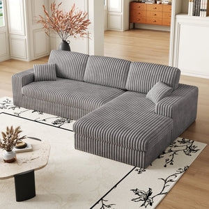 English Elm 114.5'Modern Corduroy Modular sofa with reversible chaise, slow-rebound foam cushions and versatile L-shape seating Grey W834S00457