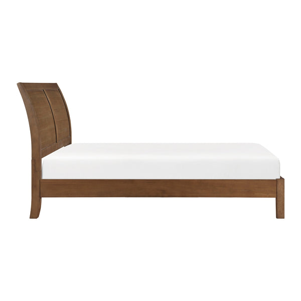 English Elm Transitional Evans Queen Platform Bed with Sleigh Headboard Light Brown Wire-Brush Finish, Low-Profile B011S01612