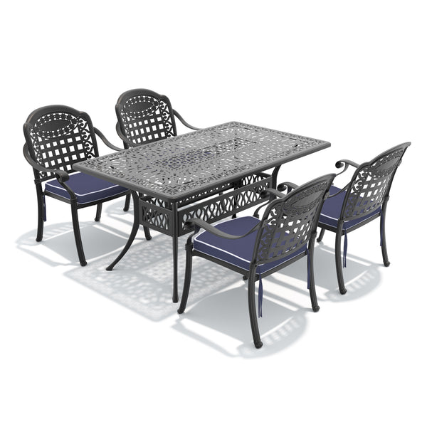 English Elm 5-piece Cast Aluminum Outdoor Dining Set with Ornate Relief Patterned Stackable Chairs W1710S00639