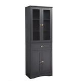 English Elm Tall Bathroom Storage Cabinet, Cabinet With Four Doors and Drawers, Adjustable Shelf, Mdf Board, Black