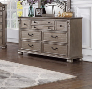 English Elm Antique Silver Wooden Dresser and Mirror Set, 59" Dresser with 37" Mirror, Pine Blend Craftsmanship B011S01975