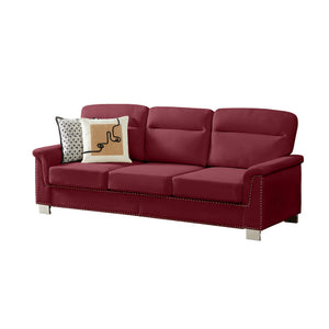 English Elm 82" Chesterfield Snowfleece Upholstered 3-seat Sofa Nailhead Trim Plush Living Room Burgundy W1359P386020