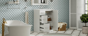 English Elm 24" Modern Bathroom Vanity with Under-Mount Sink, Vertical Stripe Design, 2 Drawers & Soft-Close Cabinet White N710P288936K