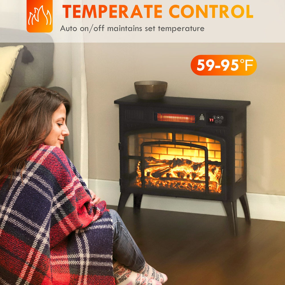 English Elm Homcom 22" Electric Fireplace Stove - Portable Infrared Heater With Realistic Flames & Safety Features W2225P249857