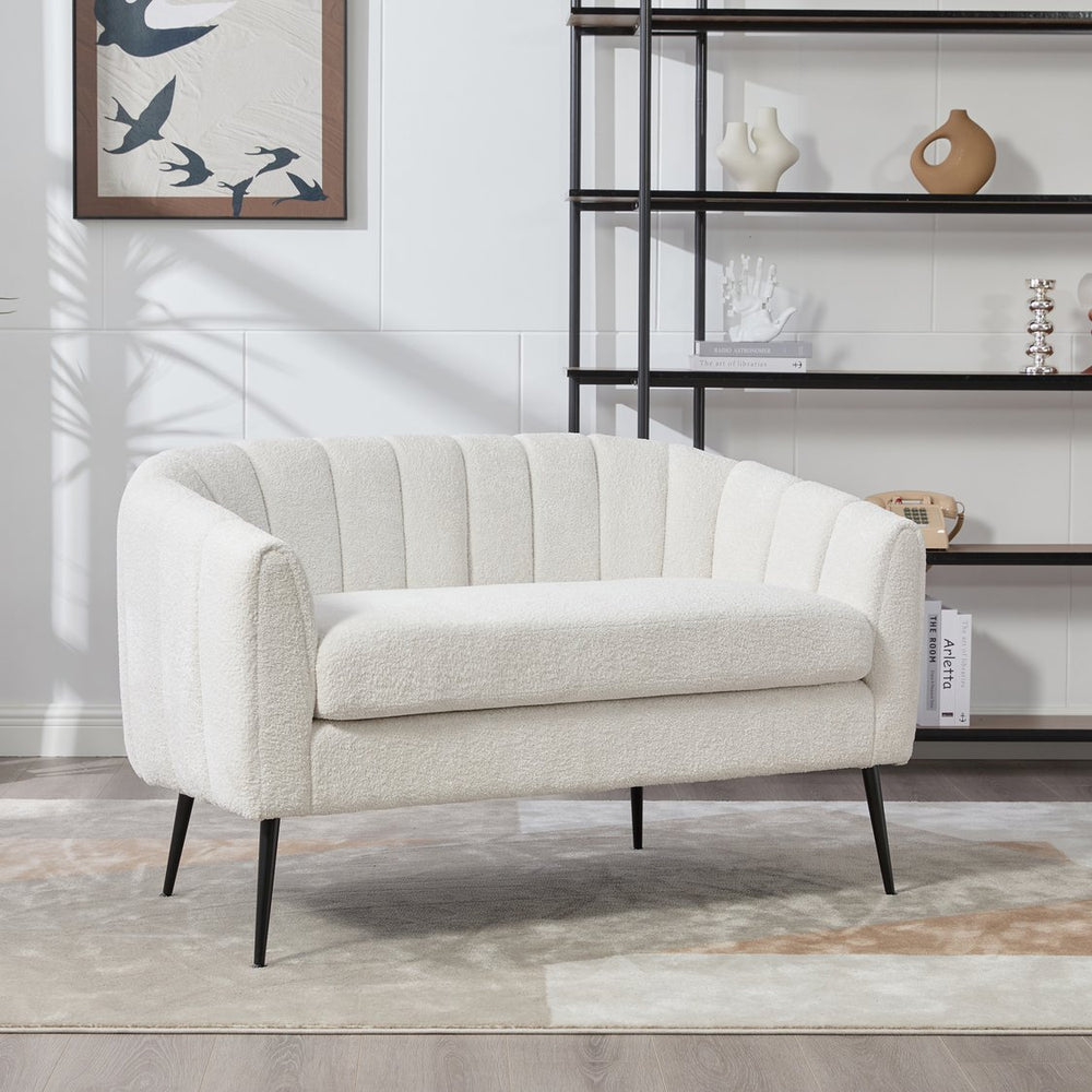 English Elm 50.2'' Channel Tufted Chenille Settee Compact Two Seat Sofa with Metal Legs Ivory W3118P397104