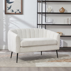 English Elm 50.2'' Channel Tufted Chenille Settee Compact Two Seat Sofa with Metal Legs Ivory W3118P397104