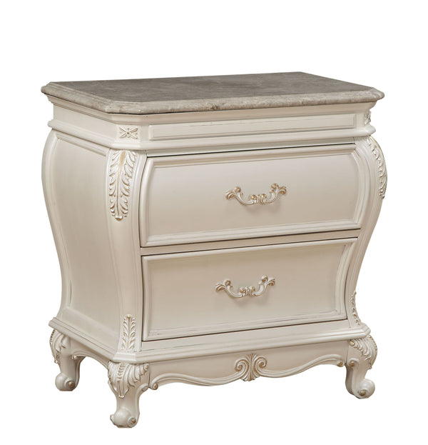 English Elm Pearl Elegant 2-Drawer Nightstand with Granite Top, Felt-Lined Drawer, Queen Anne Legs, Durable Craftsmanship B062P215398