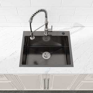 English Elm Stainless Steel Handmade Undermount Kitchen Sink Matte Black Single Bowl 304 Grade T3177P286027