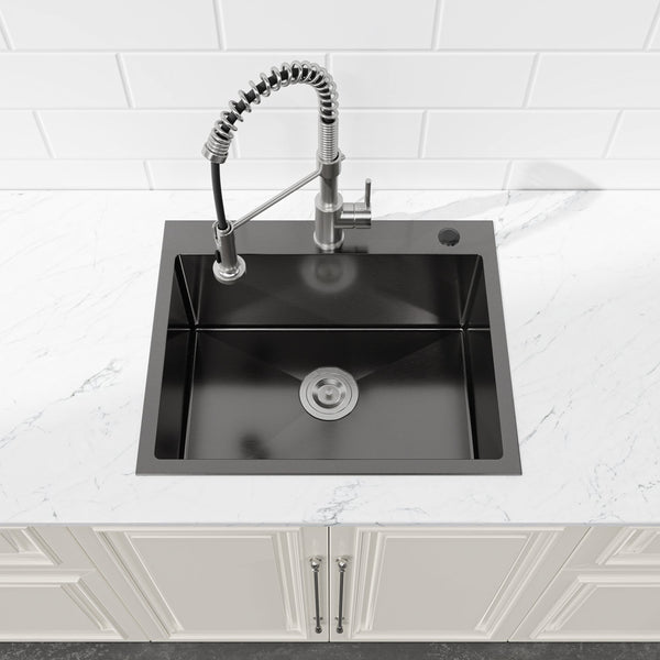 English Elm Stainless Steel Handmade Undermount Kitchen Sink Matte Black Single Bowl 304 Grade T3177P286027