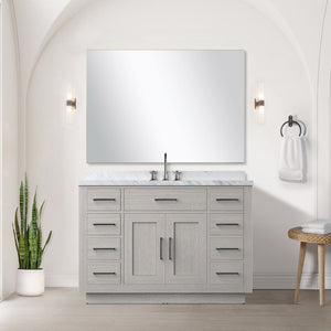 English Elm White Oak Single Bath Vanity Set With Carrara Marble Top & Modern 43" Frameless Mirror, Elegant Design B2731S01404-GIGA
