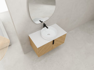 English Elm 36" Modern Wall-Mounted Bathroom Vanity With Ceramic Vessel Sink & Soft-Close Doors For Stylish Space W999S00448