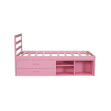 English Elm Twin Size Wood Platform Bed With Removable Storage Shelves, Built-In Two Storage Drawers For Added Convenience, Pink